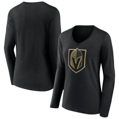 NHL Vegas Golden Knights Women's Team Logo Long Sleeve V-Neck T-Shirt - Black