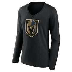 NHL Vegas Golden Knights Women's Team Logo Long Sleeve V-Neck T-Shirt - Black