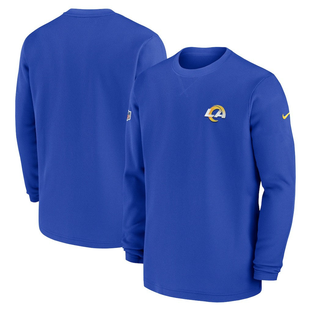 Los Angeles Rams 2023 Sideline Throwback Heavy Brushed Waffle Long Sleeve Top Royal