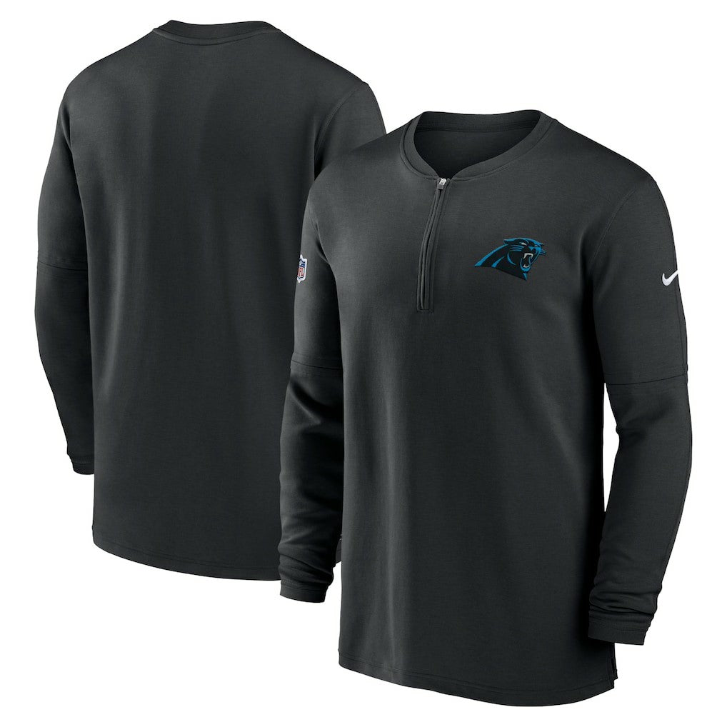 Carolina Panthers 2023 Sideline Performance Long Sleeve Tri-Blend Quarter-Zip Top Black
