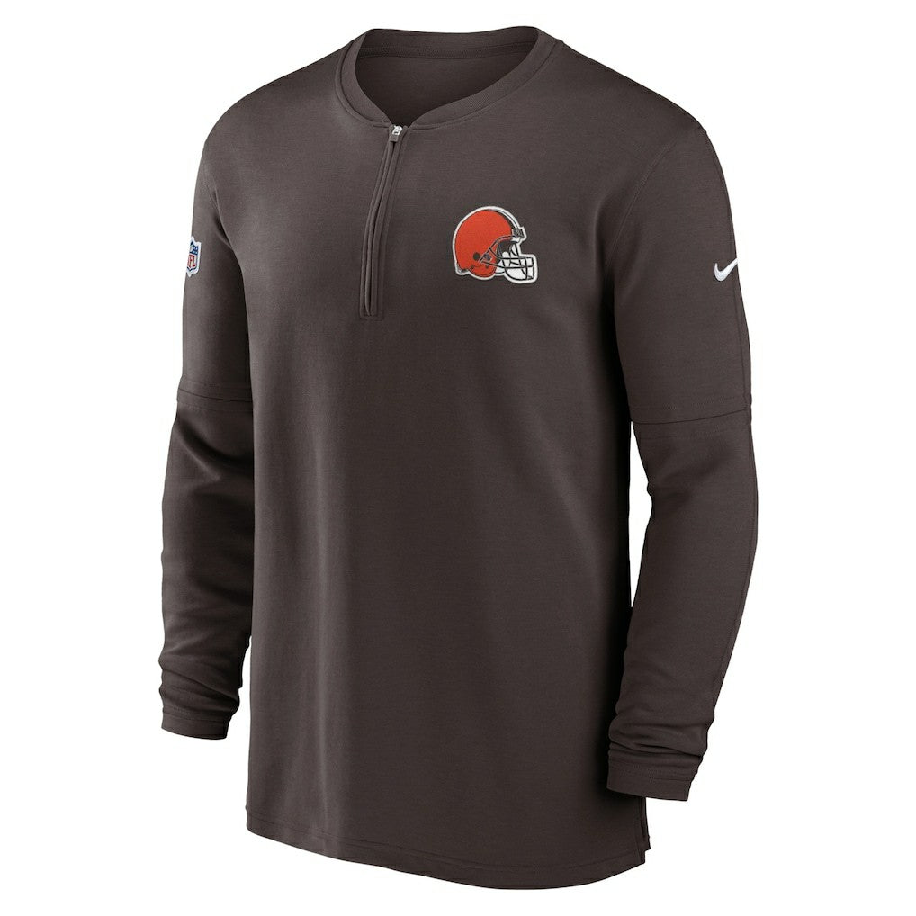 Cleveland Browns 2023 Sideline Performance Long Sleeve Tri-Blend Quarter-Zip Top Brown