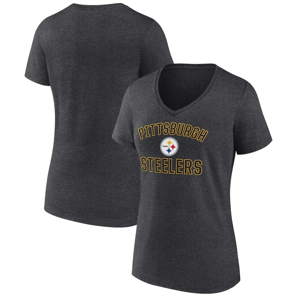 Pittsburgh Steelers Women's Victory Arch Team V-Neck T-Shirt Charcoal