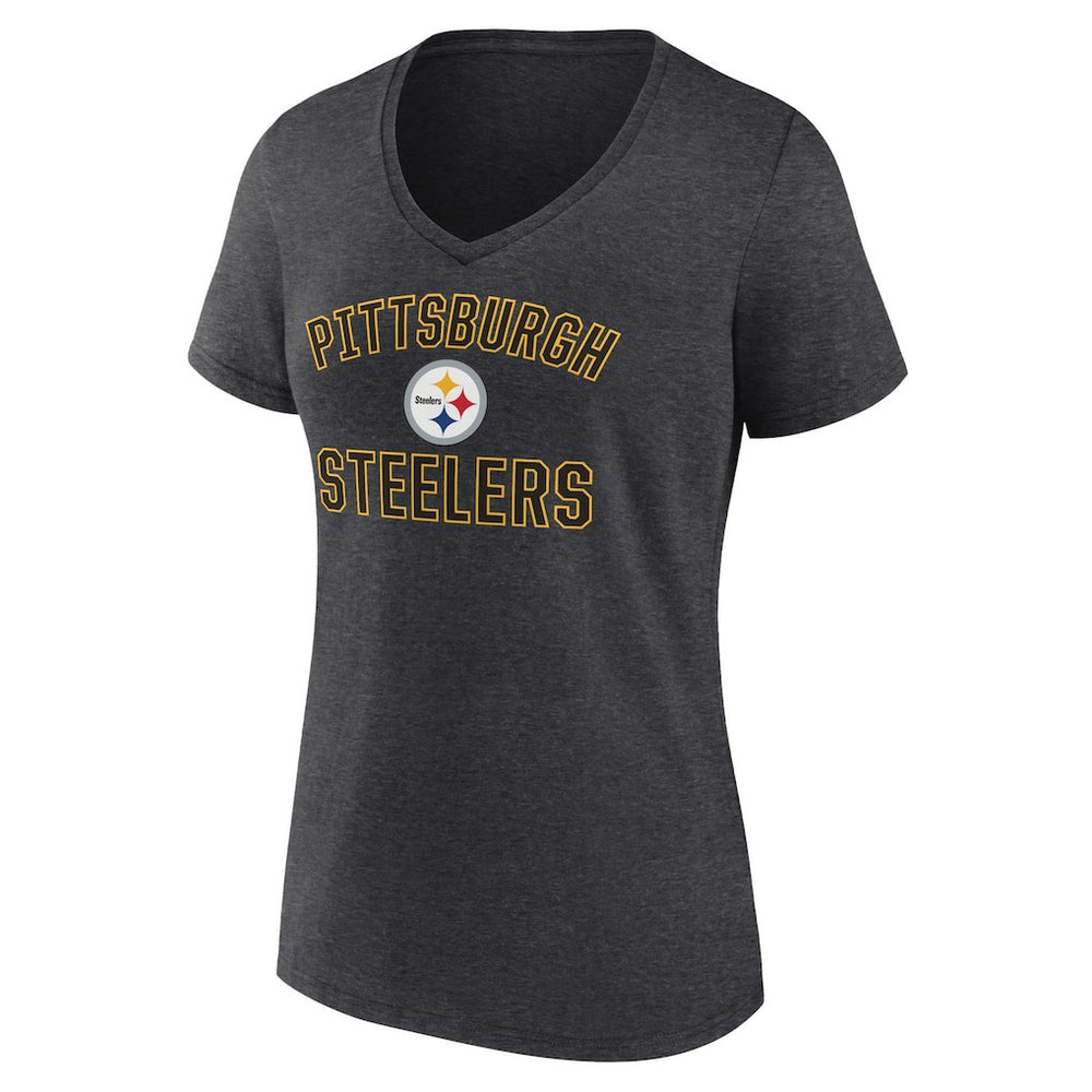 Pittsburgh Steelers Women's Victory Arch Team V-Neck T-Shirt Charcoal