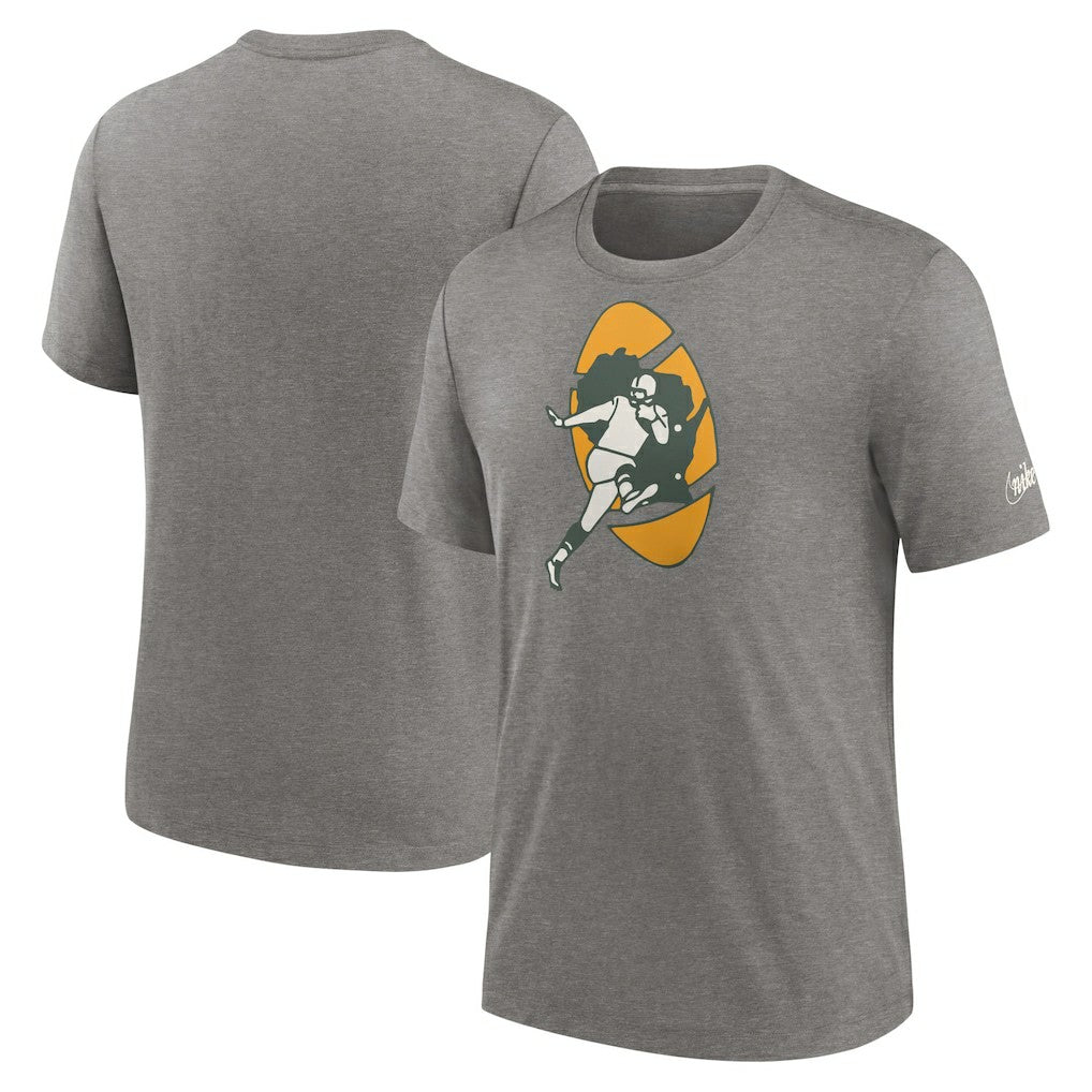 Green Bay Packers Rewind Logo Tri-Blend T-Shirt Heather Charcoal