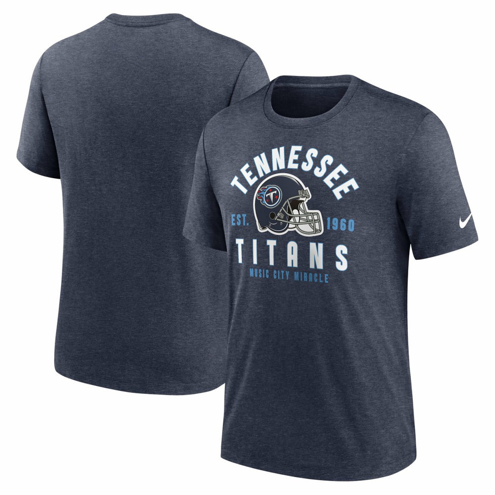 Tennessee Titans Helmet Tri-Blend T-Shirt Heather Navy
