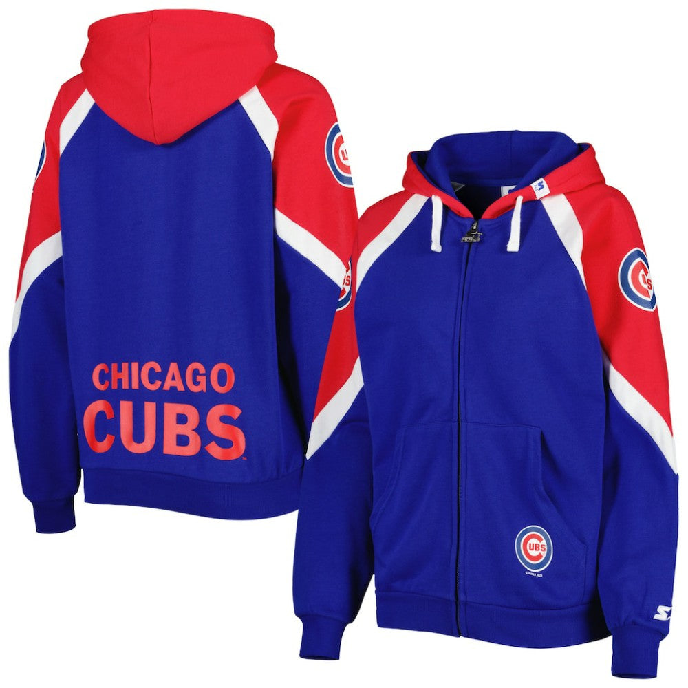 Chicago Cubs Starter Women's Hail Mary Full-Zip Hoodie - Royal/Red Hoodies