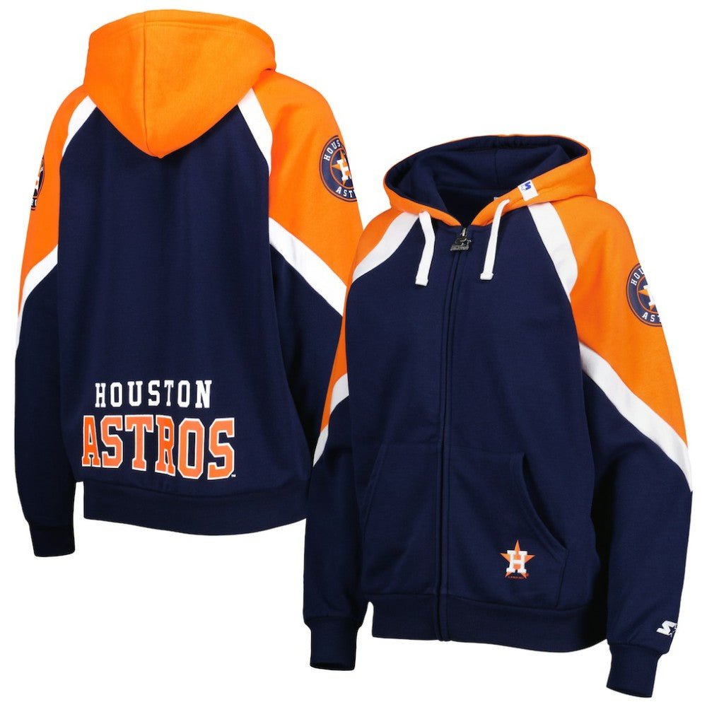Houston Astros Starter Women's Hail Mary Full-Zip Hoodie - Navy/Orange Hoodies