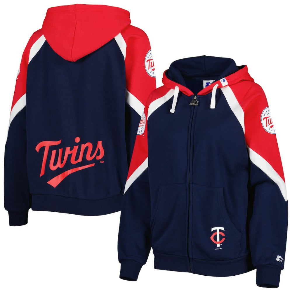 Minnesota Twins Starter Women's Hail Mary Full-Zip Hoodie - Navy/Red Hoodies