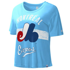Montreal Expos Starter Cooperstown Collection Women's Record Setter Crop Top - Light Blue Tops
