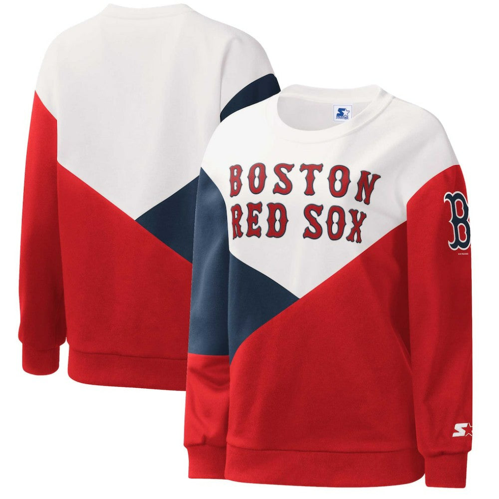 Boston Red Sox Starter Women's Shutout Pullover Sweatshirt - White/Red Pullover