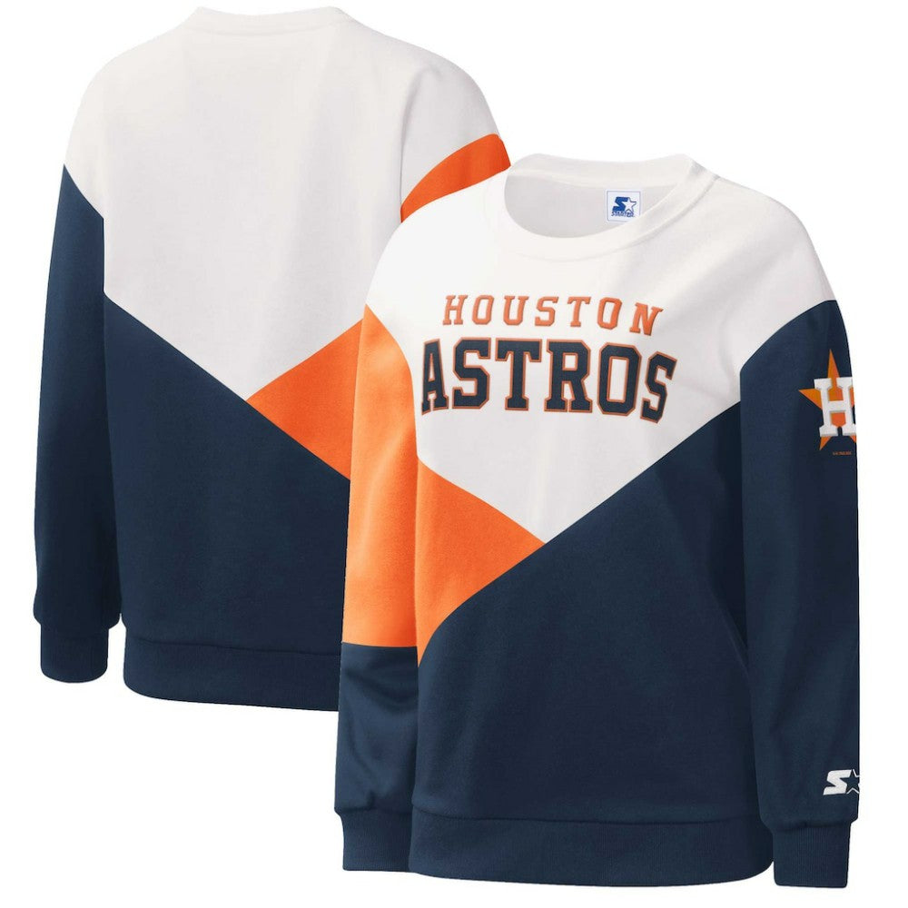 Houston Astros Starter Women's Shutout Pullover Sweatshirt - White/Navy Pullover