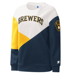 Milwaukee Brewers Starter Women's Shutout Pullover Sweatshirt - White/Navy Pullover