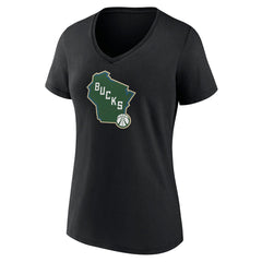 Milwaukee Bucks Women's Alternate Logo V-Neck T-Shirt Black