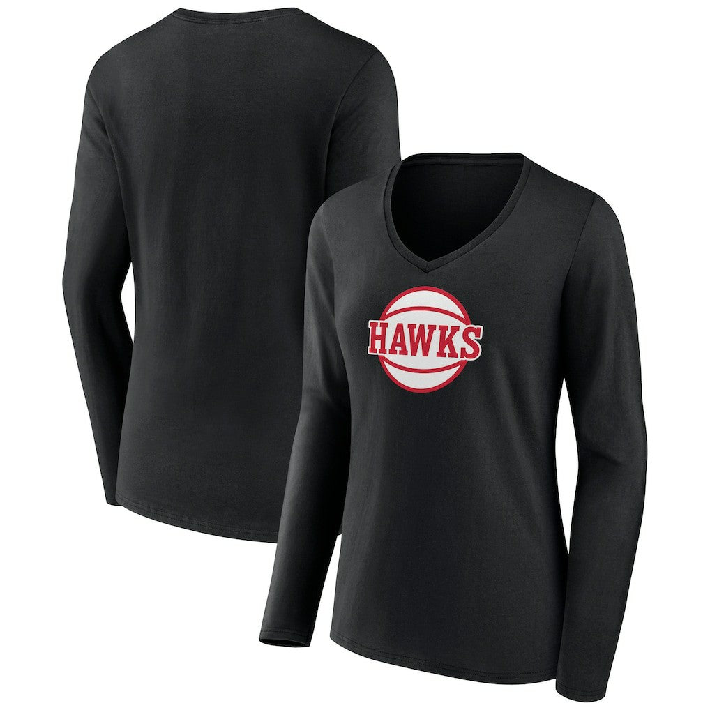Atlanta Hawks Women's Alternate Logo V-Neck Long Sleeve T-Shirt Black