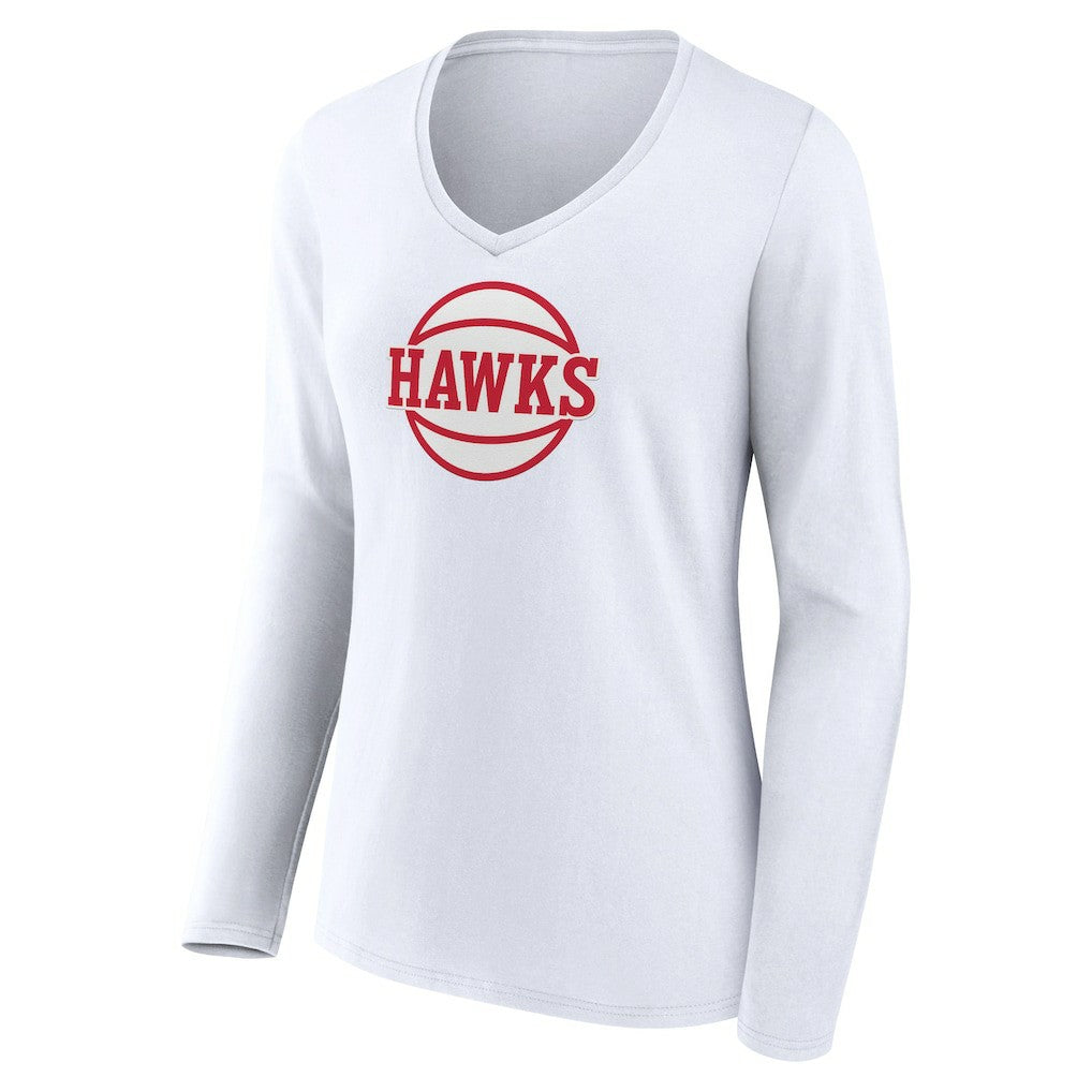 Atlanta Hawks Women's Alternate Logo V-Neck Long Sleeve T-Shirt White