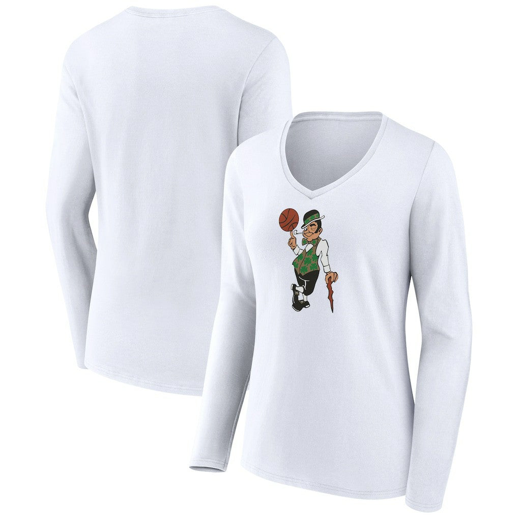 Boston Celtics Women's Alternate Logo V-Neck Long Sleeve T-Shirt White