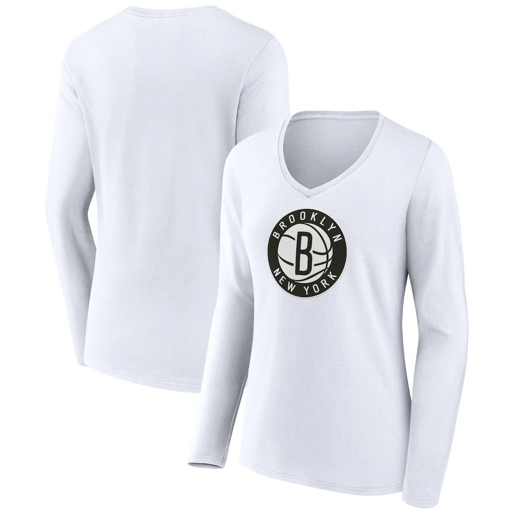Brooklyn Nets Women's Alternate Logo V-Neck Long Sleeve T-Shirt White