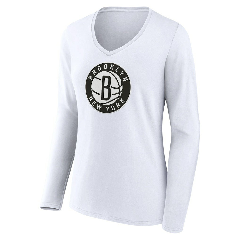 Brooklyn Nets Women's Alternate Logo V-Neck Long Sleeve T-Shirt White