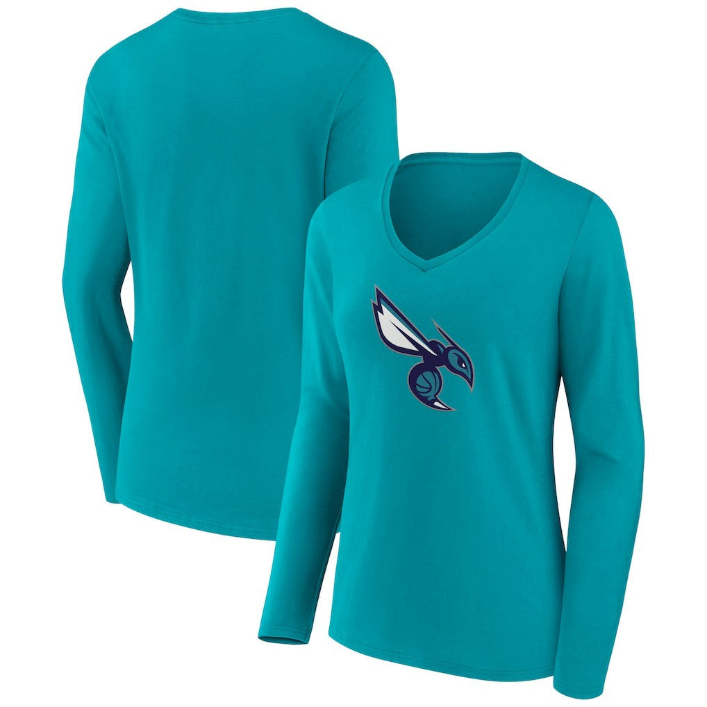 Charlotte Hornets Women's Alternate Logo V-Neck Long Sleeve T-Shirt Aqua
