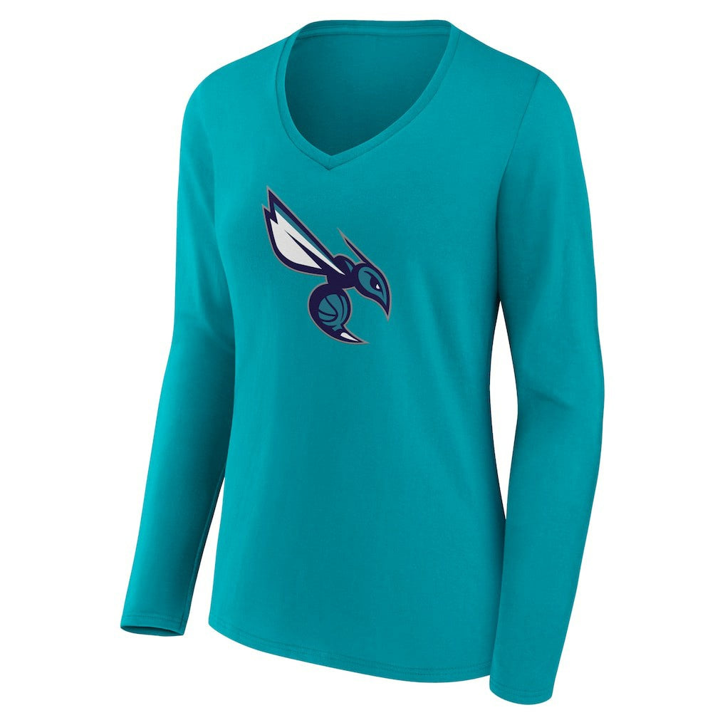 Charlotte Hornets Women's Alternate Logo V-Neck Long Sleeve T-Shirt Aqua