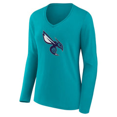 Charlotte Hornets Women's Alternate Logo V-Neck Long Sleeve T-Shirt Aqua