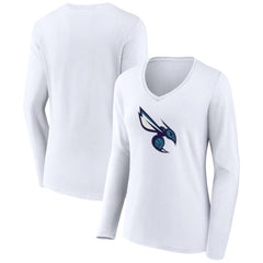 Charlotte Hornets Women's Alternate Logo V-Neck Long Sleeve T-Shirt White