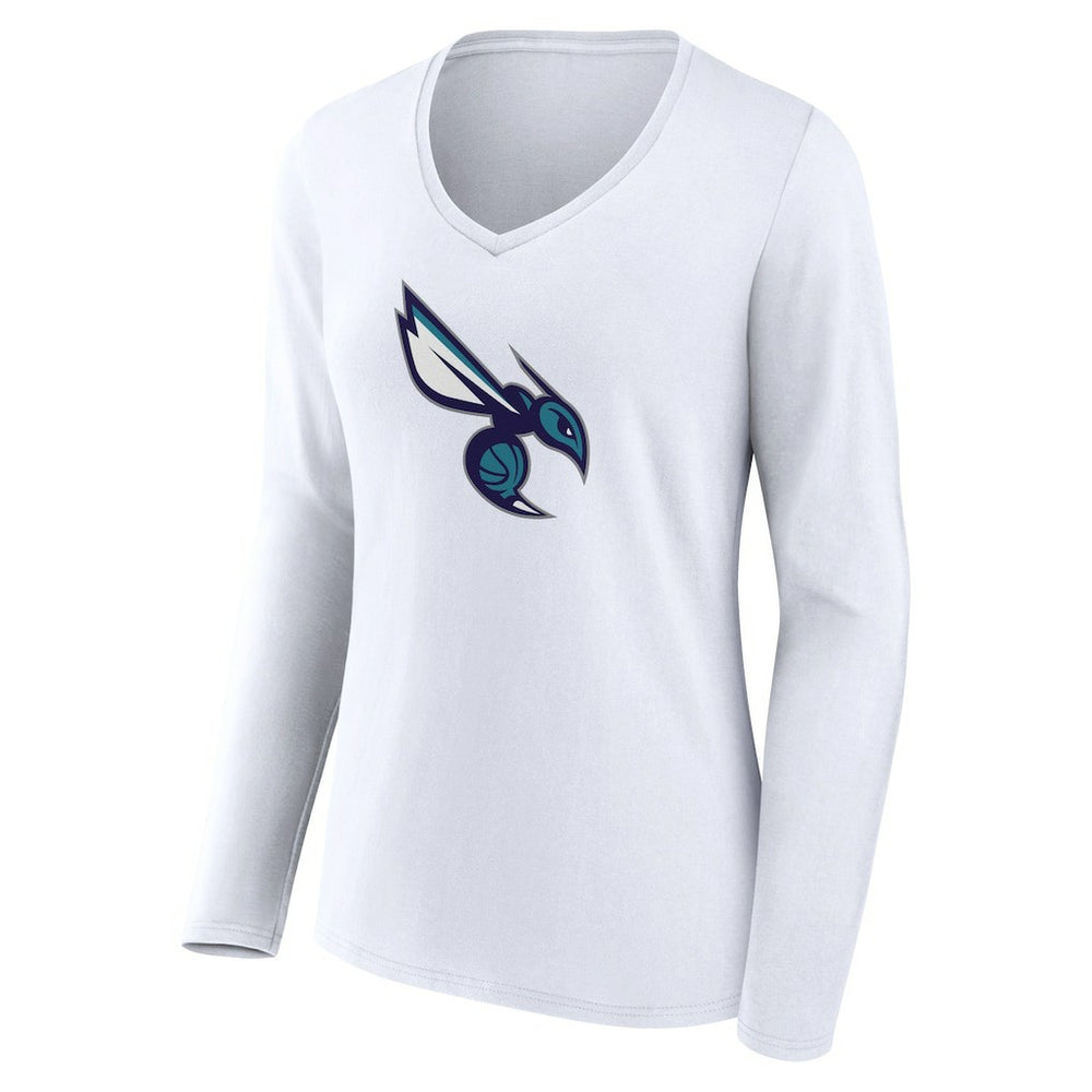 Charlotte Hornets Women's Alternate Logo V-Neck Long Sleeve T-Shirt White