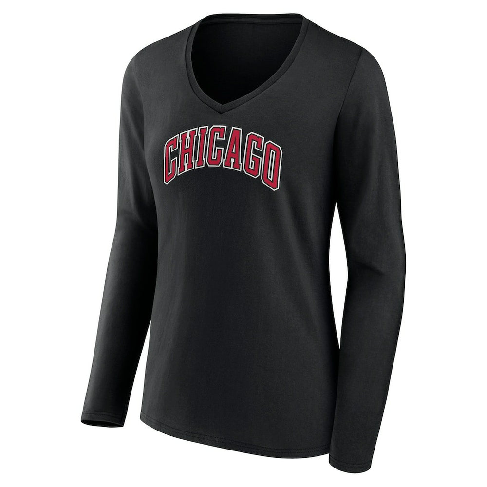 Chicago Bulls Women's Alternate Logo V-Neck Long Sleeve T-Shirt Black