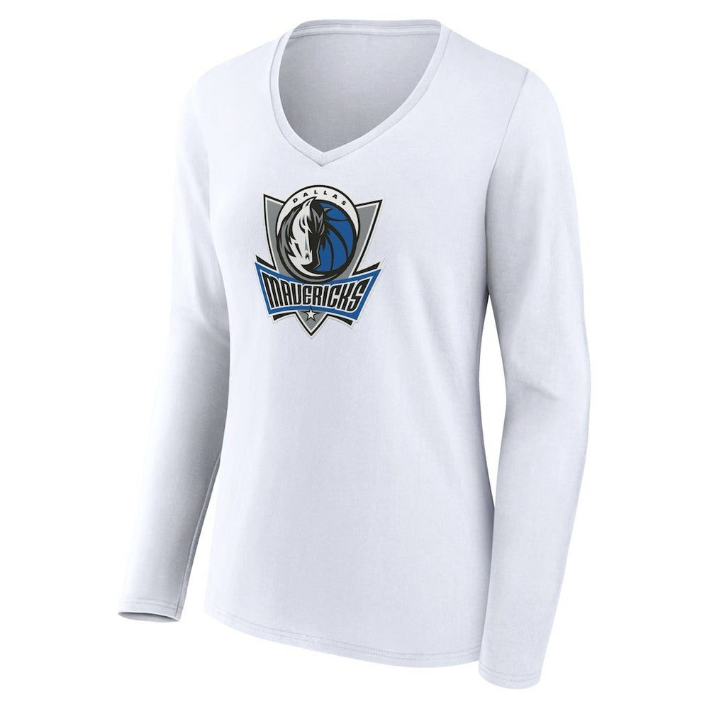 Dallas Mavericks Women's Alternate Logo V-Neck Long Sleeve T-Shirt White
