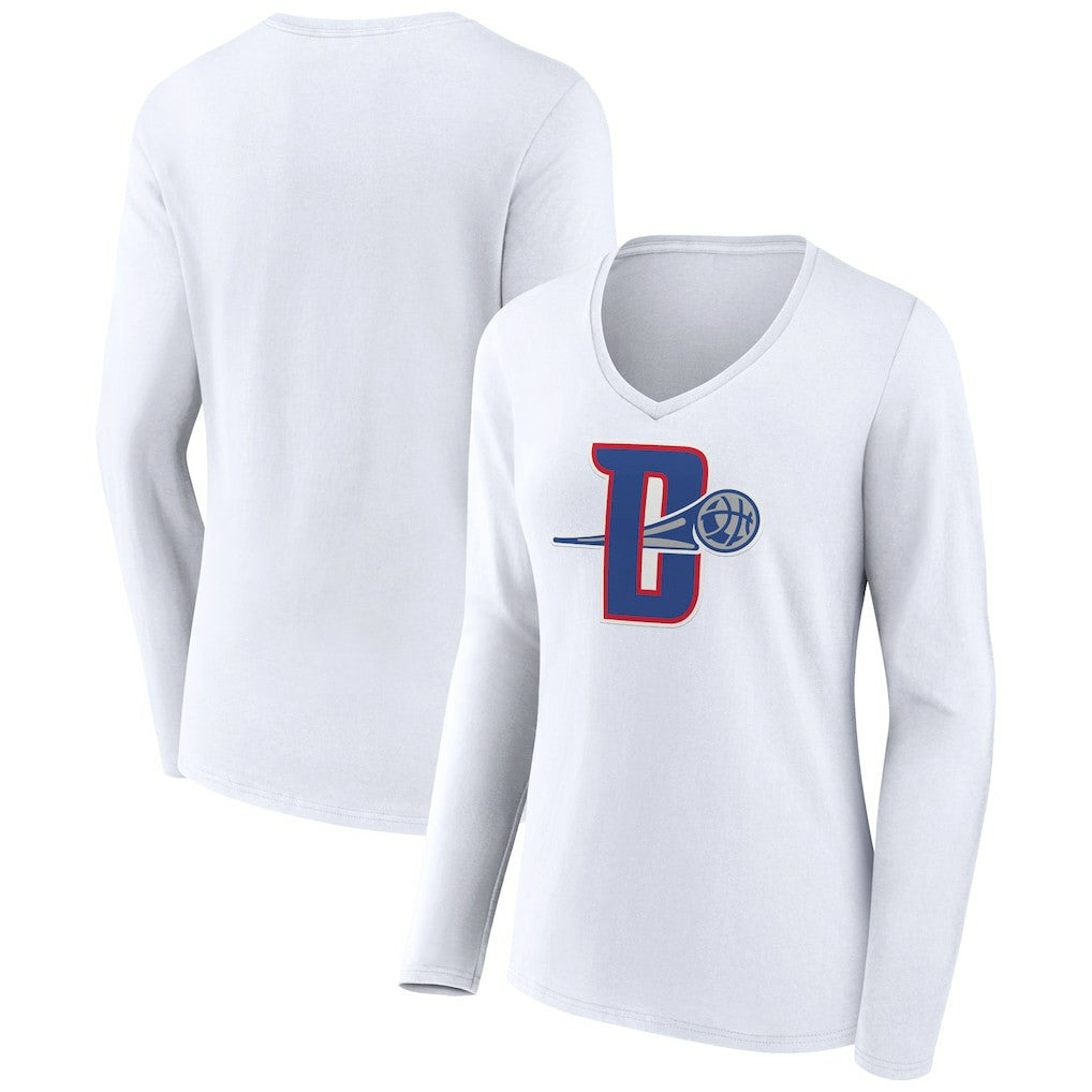Detroit Pistons Women's Alternate Logo V-Neck Long Sleeve T-Shirt White