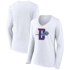 Detroit Pistons Women's Alternate Logo V-Neck Long Sleeve T-Shirt White