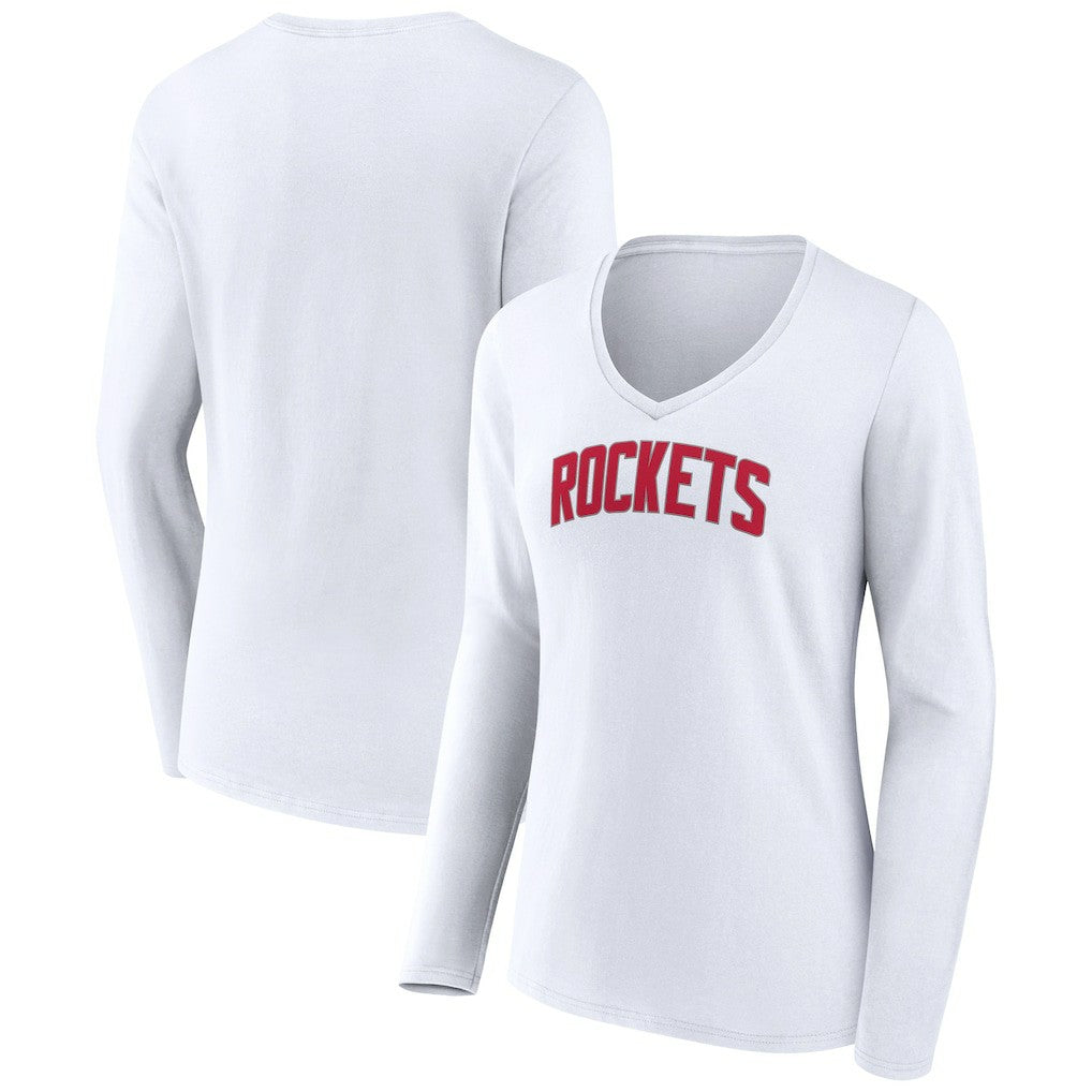 Houston Rockets Women's Alternate Logo V-Neck Long Sleeve T-Shirt White