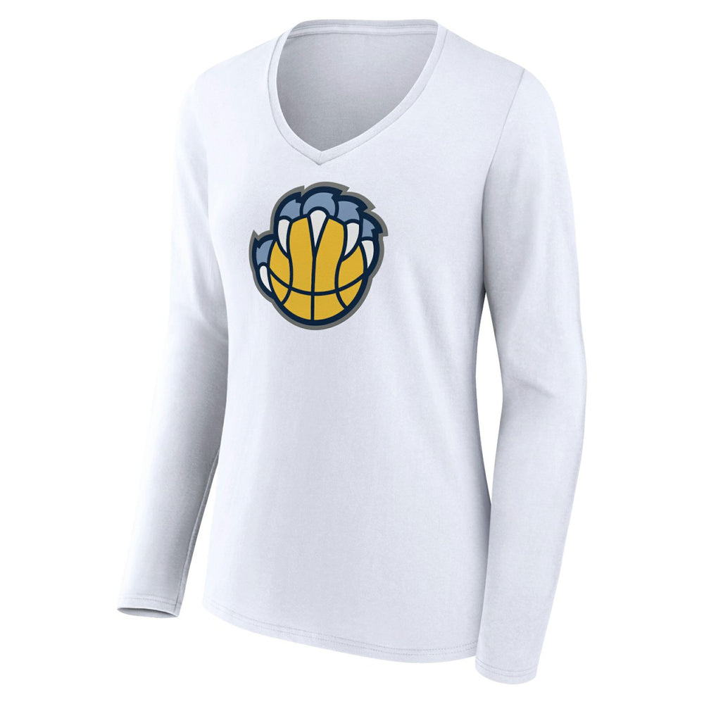 Memphis Grizzlies Women's Alternate Logo V-Neck Long Sleeve T-Shirt White