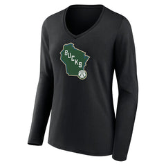Milwaukee Bucks Women's Alternate Logo V-Neck Long Sleeve T-Shirt Black