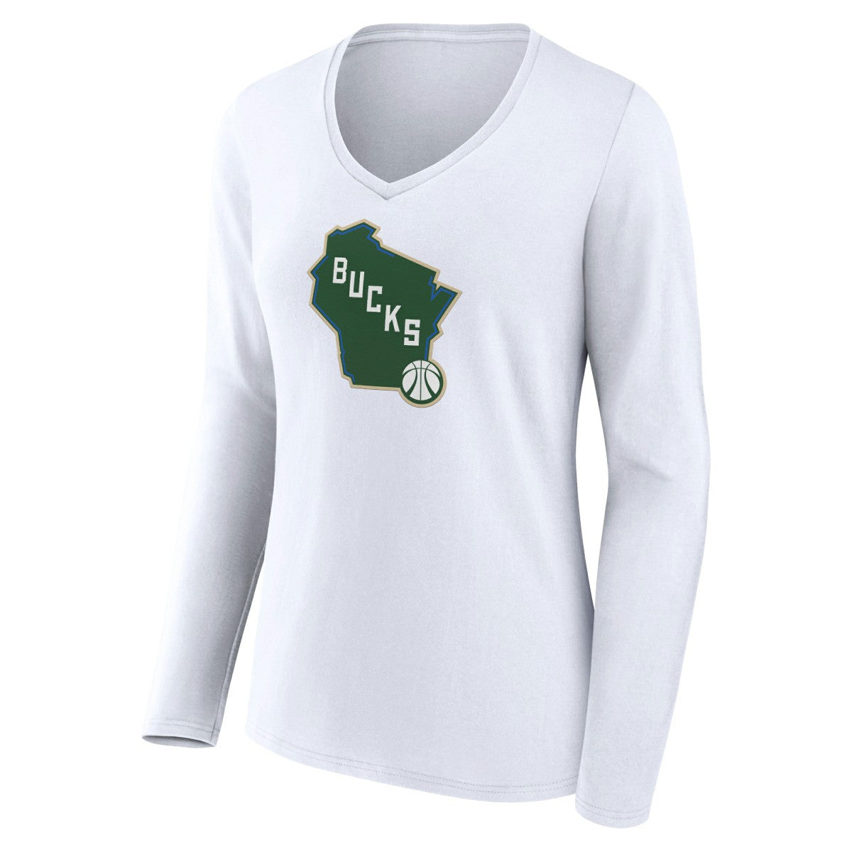Milwaukee Bucks Women's Alternate Logo V-Neck Long Sleeve T-Shirt White