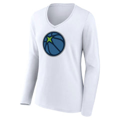 Minnesota Timberwolves Women's Alternate Logo V-Neck Long Sleeve T-Shirt White