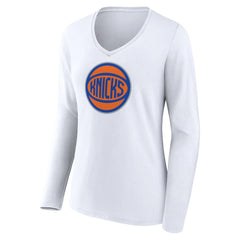 New York Knicks Women's Alternate Logo V-Neck Long Sleeve T-Shirt White