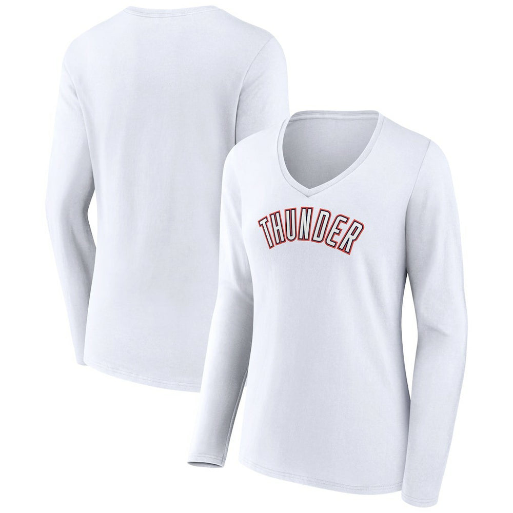 Oklahoma City Thunder Women's Alternate Logo V-Neck Long Sleeve T-Shirt White