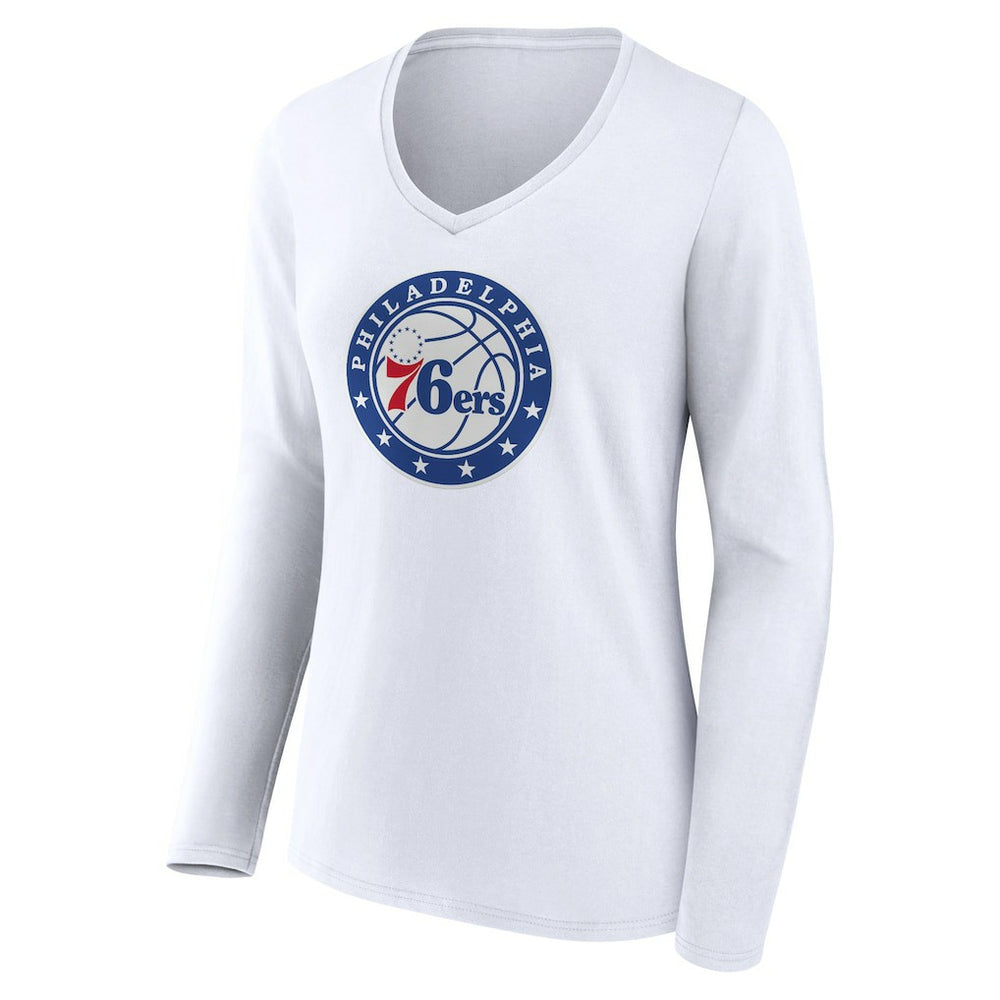 Philadelphia 76ers Women's Alternate Logo V-Neck Long Sleeve T-Shirt White