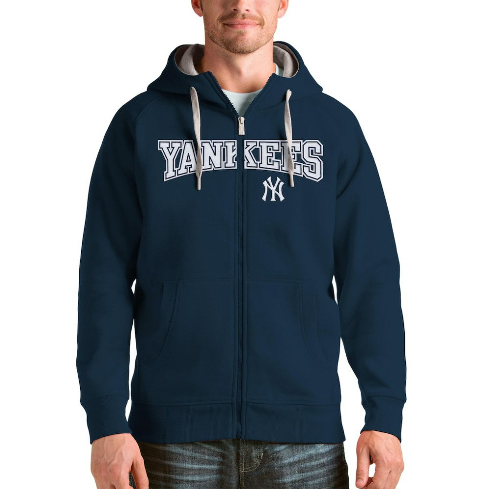 New York Yankees Antigua Team Logo Victory Full-Zip Hoodie - Navy Hoodies