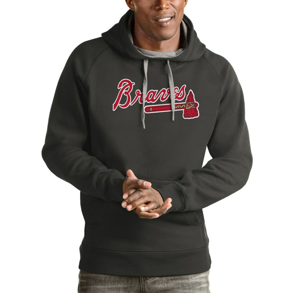 Atlanta Braves Antigua Victory Pullover Team Logo Hoodie - Charcoal Hoodies