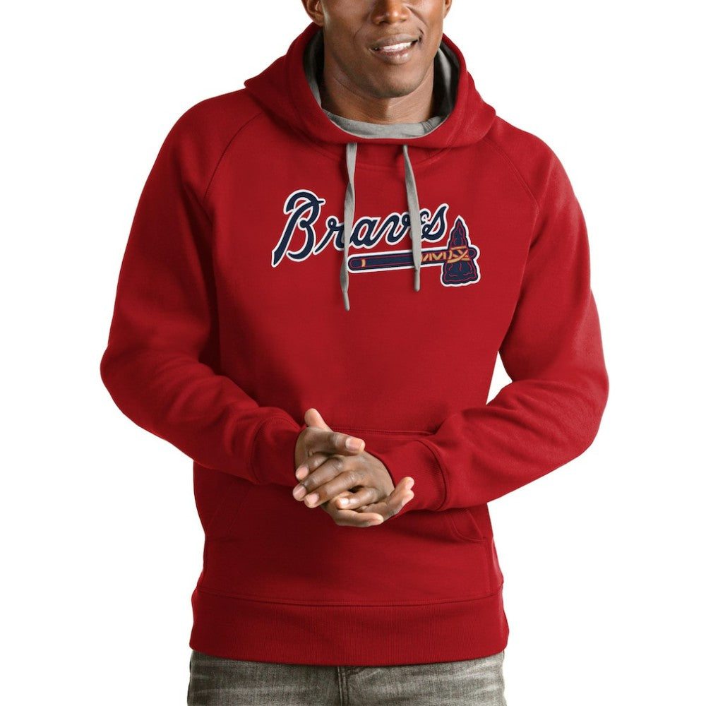 Atlanta Braves Antigua Victory Pullover Team Logo Hoodie - Red Hoodies
