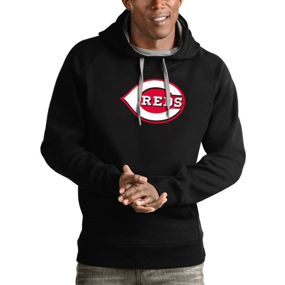 Cincinnati Reds Antigua Victory Pullover Team Logo Hoodie - Black Hoodies