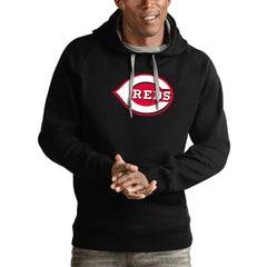 Cincinnati Reds Antigua Victory Pullover Team Logo Hoodie - Black Hoodies