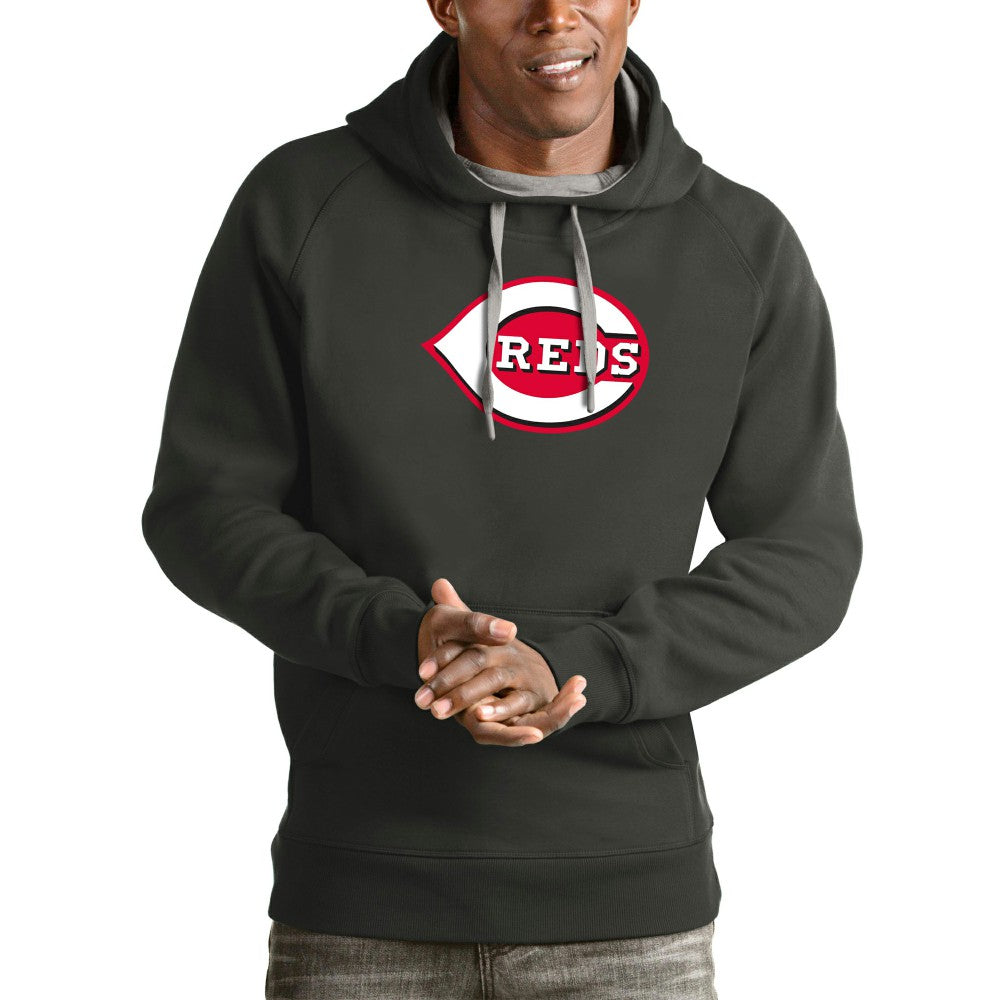Cincinnati Reds Antigua Victory Pullover Team Logo Hoodie - Charcoal Hoodies