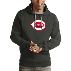 Cincinnati Reds Antigua Victory Pullover Team Logo Hoodie - Charcoal Hoodies