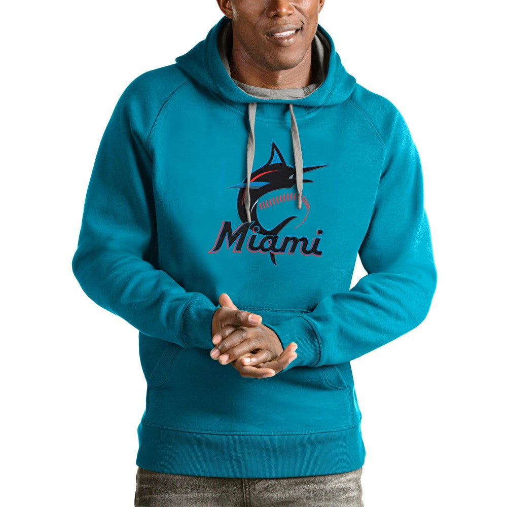 Miami Marlins Antigua Victory Pullover Team Logo Hoodie - Blue Hoodies