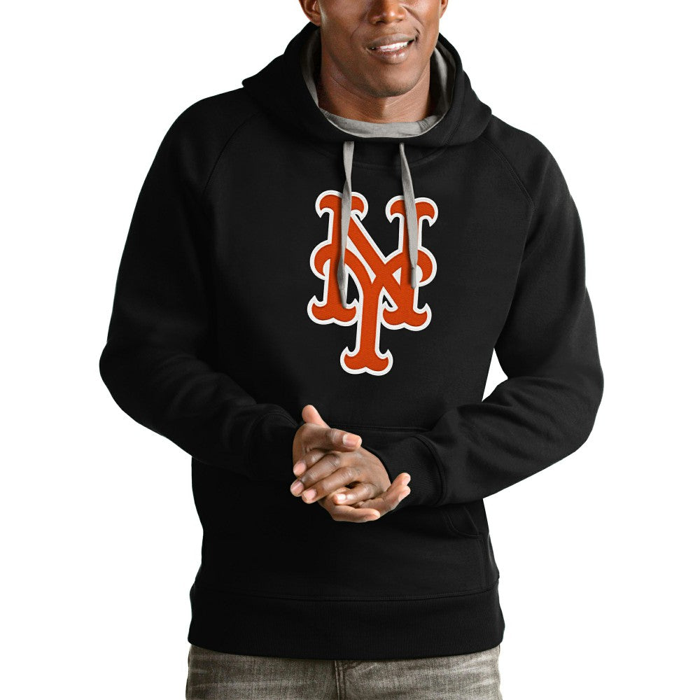 New York Mets Antigua Victory Pullover Team Logo Hoodie - Black Hoodies