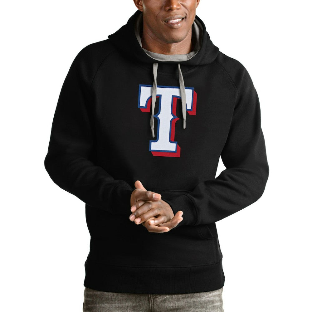 Texas Rangers Antigua Victory Pullover Team Logo Hoodie - Black Hoodies