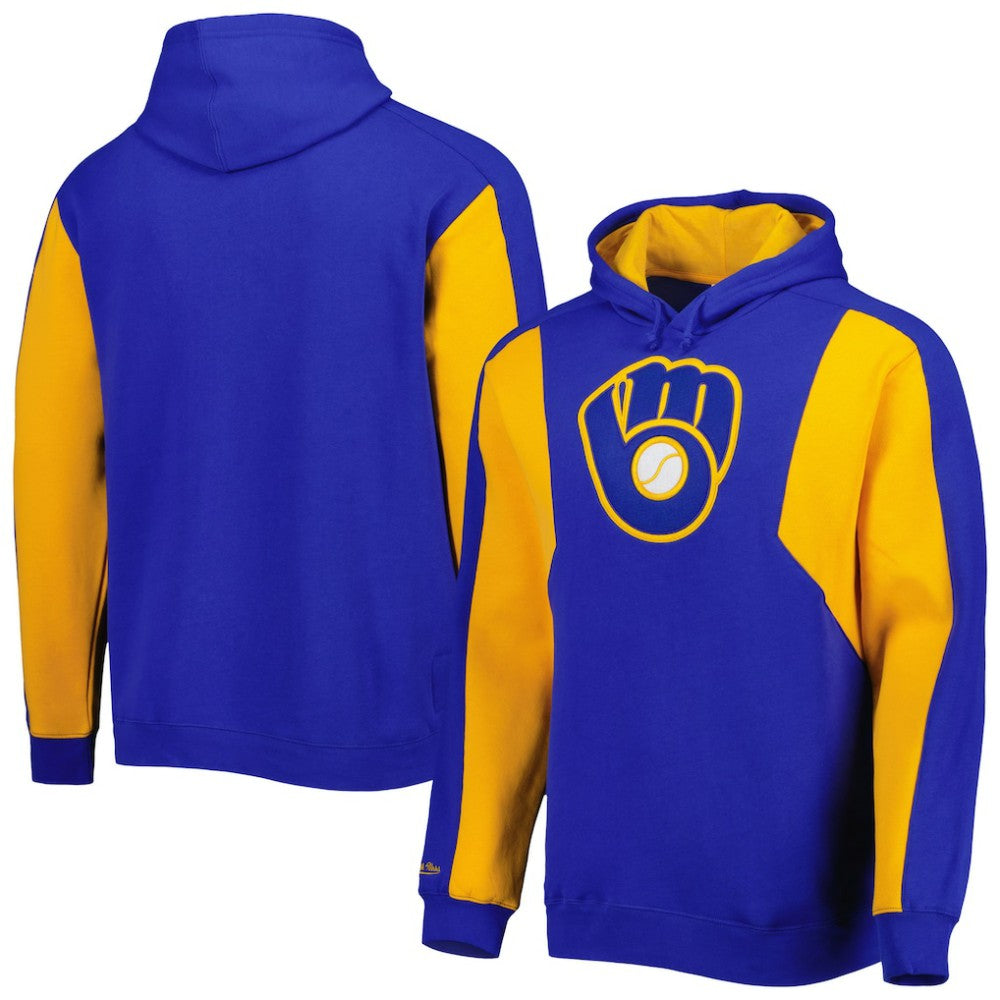 Milwaukee Brewers Mitchell & Ness Colorblocked Fleece Pullover Hoodie - Royal/Gold Hoodies